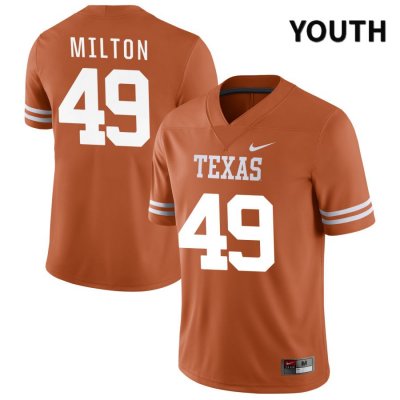 Texas Longhorns Youth #49 Thatcher Milton Authentic Orange NIL 2022 College Football Jersey EAF34P2I